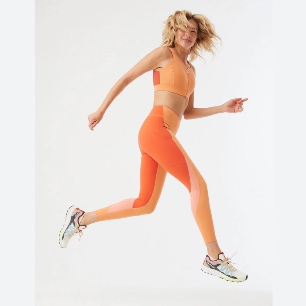 Outdoor Voices Tech Sweat Cropped Colorblock Leggings Orange Size XS and S